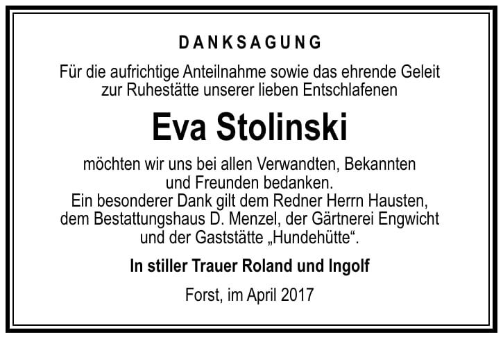 Danksagung Eva Stolinski