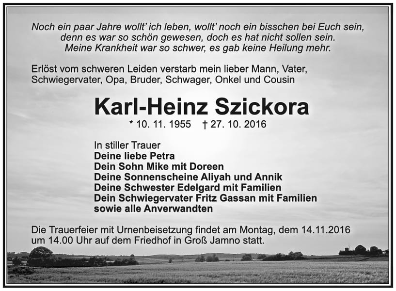 Traueranzeige Karl-Heinz Szickora