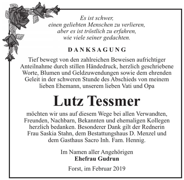 Traueranzeige Lutz Tessmer