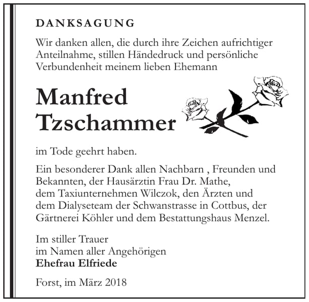 Danksagung Manfred Tzschammer