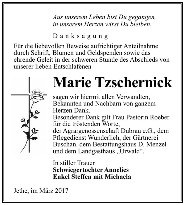 Danksagung Marie Tzschernick