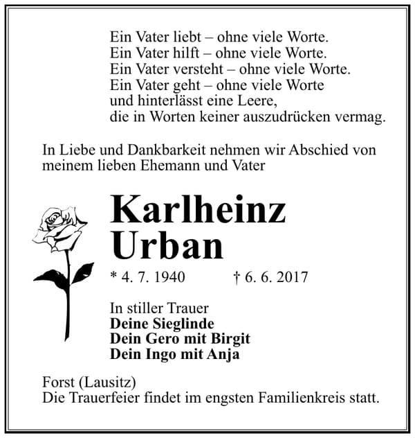 Traueranzeige Karlheinz Urban