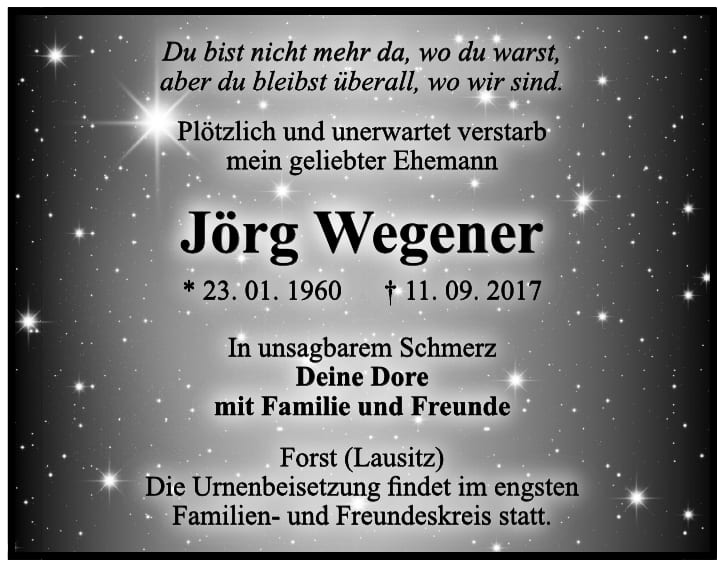 Traueranzeige Jörg Wegener