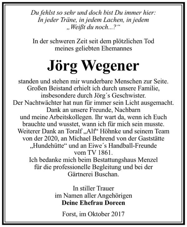 Traueranzeige Jörg Wegener