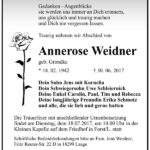Traueranzeige Annerose Weidner, geb. Grondke