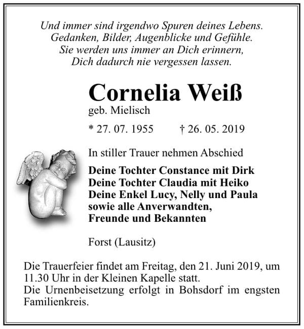 Traueranzeige Cornelia Weiß, geb. Mielisch