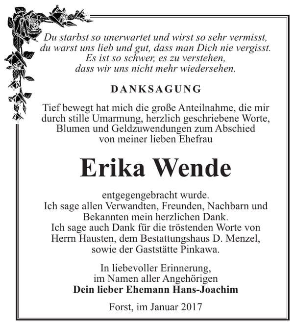 Danksagung Erika Wende