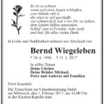 Traueranzeige Bernd Wiegeleben
