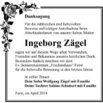 Danksagung Ingeborg Zägel