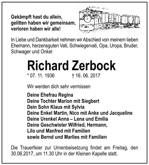 Traueranzeige Richard Zerbock