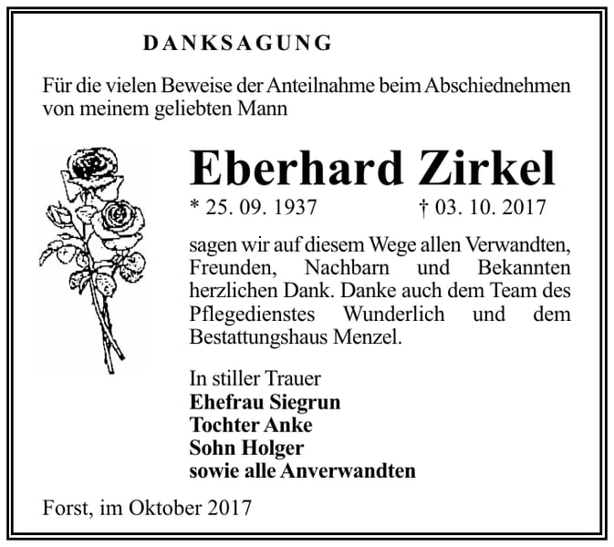 Danksagung Eberhard Zirkel