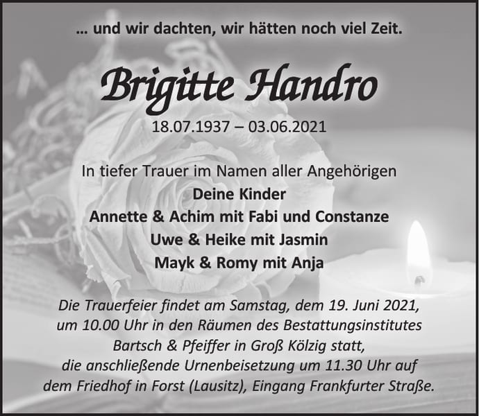 Traueranzeige Brigitte Handro