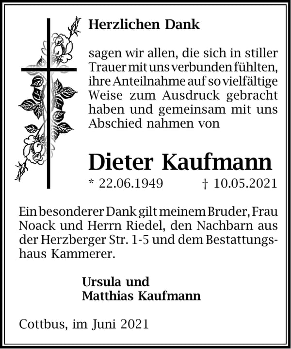 Danksagung Dieter Kaufmann