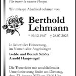 Traueranzeige Berthold Lehmann