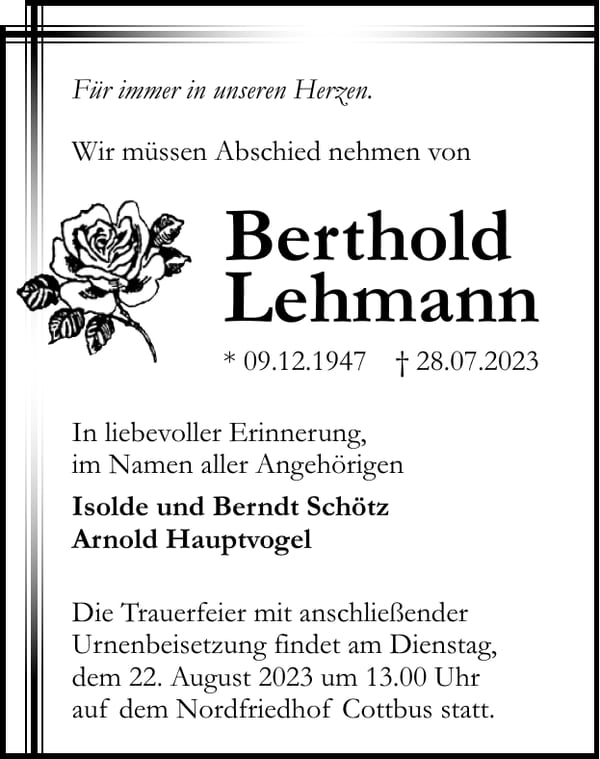 Traueranzeige Berthold Lehmann