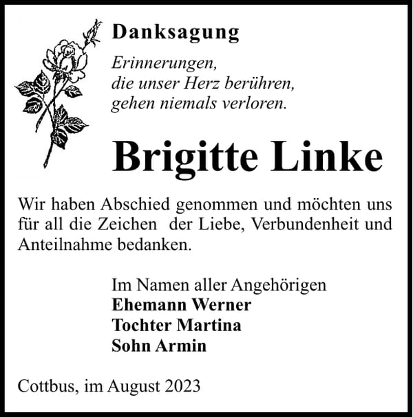 Danksagung Brigitte Linke