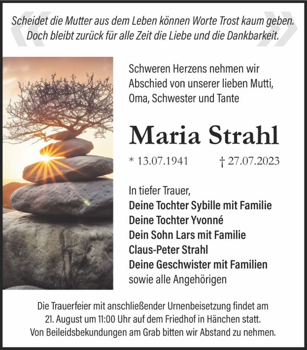 Traueranzeige AA Ai Marta Strahl