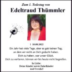 Jahresgedenken Edeltraud Thümmler