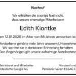 Traueranzeige Edith Kiontke