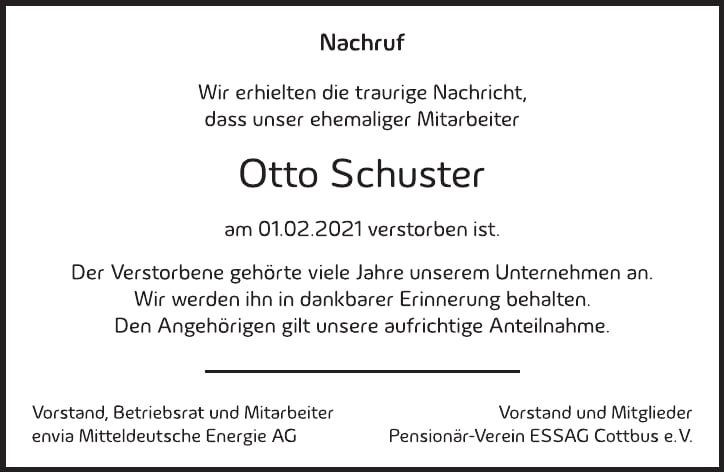 Nachruf Otto Schuster