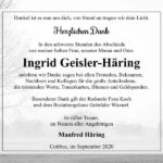 Danksagung Ingrid Geisler-Häring