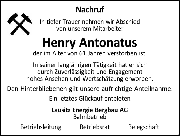 Nachruf Henry Antonatus