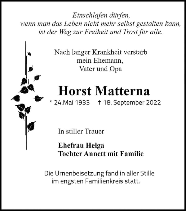 Traueranzeige Horst Matterna