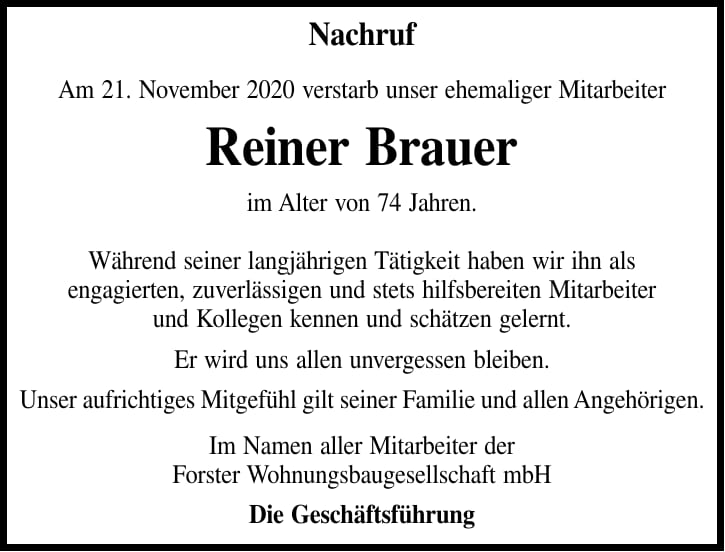 Nachruf Reiner Brauer