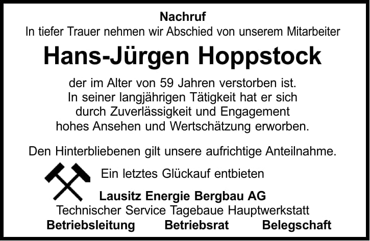 Traueranzeige Hans-Jürgen Hoppstock
