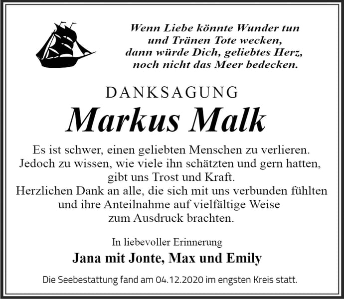 Danksagung Markus Malk