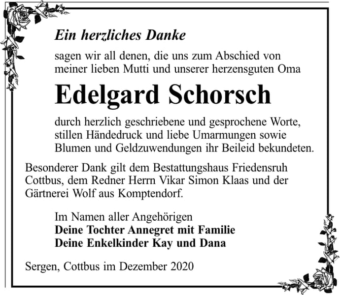 Danksagung Edelgard Schorsch