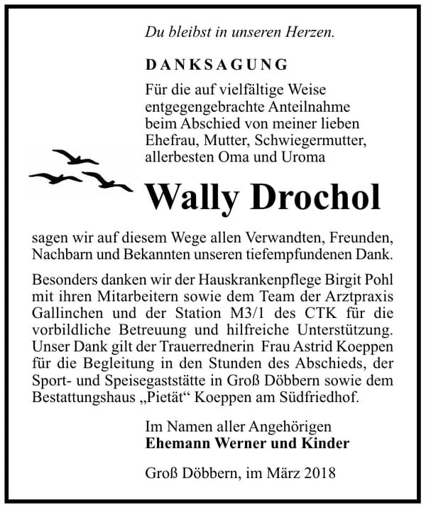 Danksagung Wally Drochol