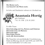Traueranzeige Anastasia Hortig, geb. Gaisbauer