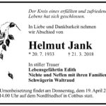 Traueranzeige Helmut Jank