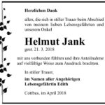 Danksagung Helmut Jank