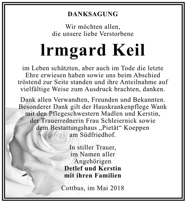 Danksagung Irmgard Keil