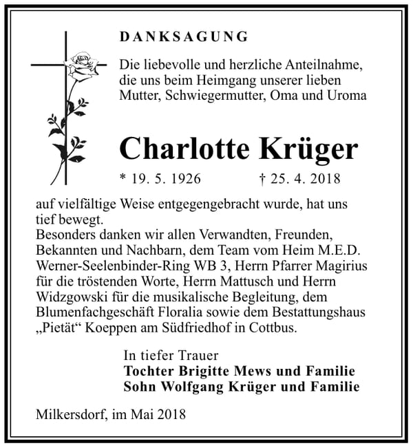 Danksagung Charlotte Krüger