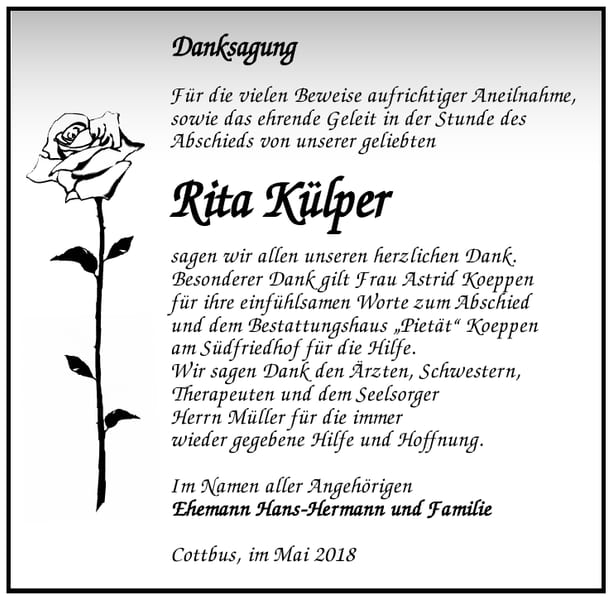 Danksagung Rita Külper