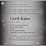 Traueranzeige Gerd Kunz