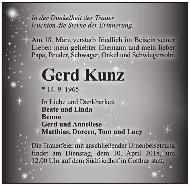 Traueranzeige Gerd Kunz
