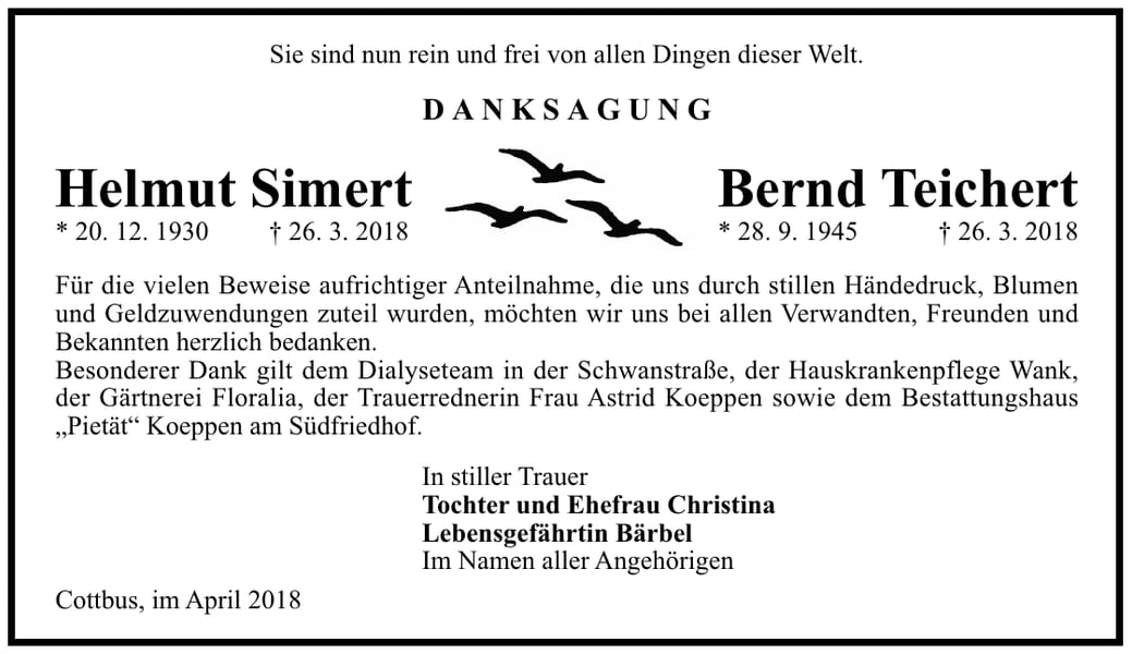 Danksagung Helmut Simert Bernd Teichert