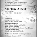 Traueranzeige Marlene Albert, geb. Reinschke