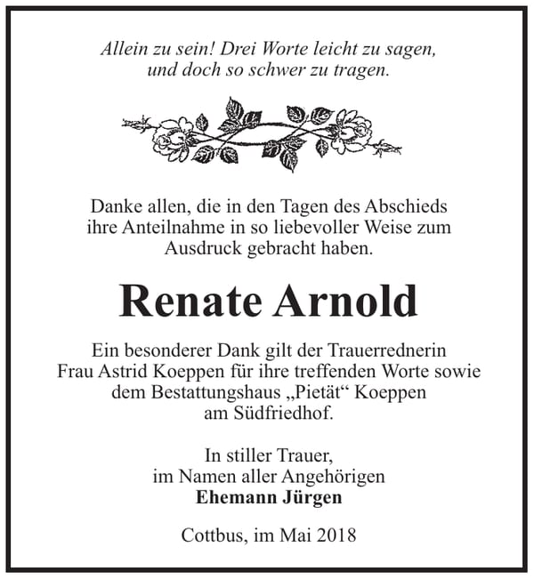 Danksagung Renate Arnold