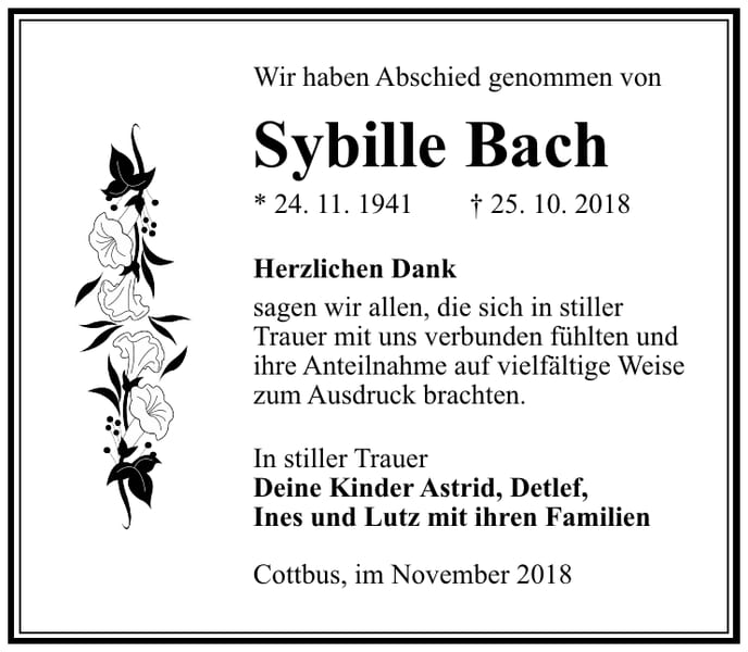 Danksagung Sybille Bach