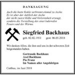 Danksagung Siegfried Backhaus