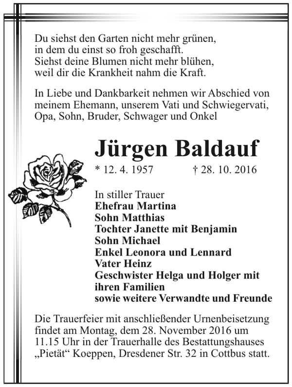 Traueranzeige Jürgen Baldauf