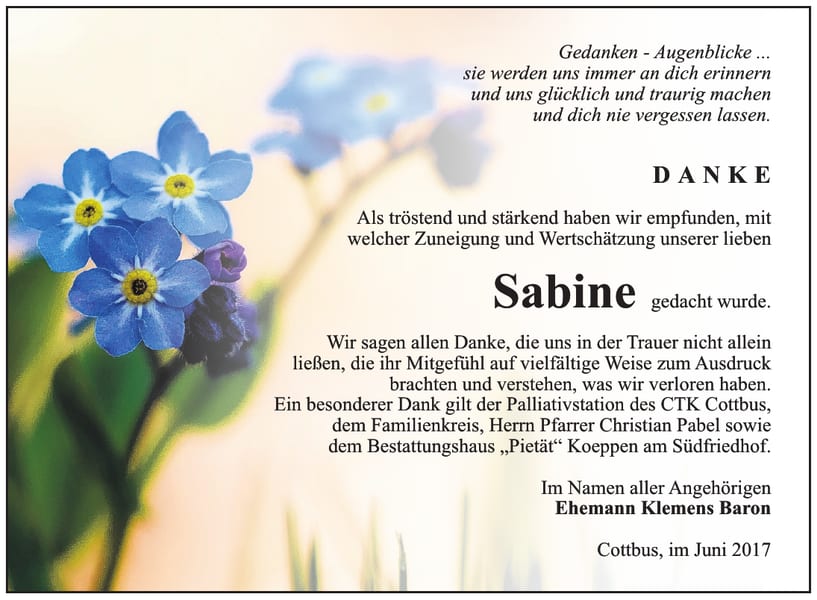 Danksagung Sabine Baron