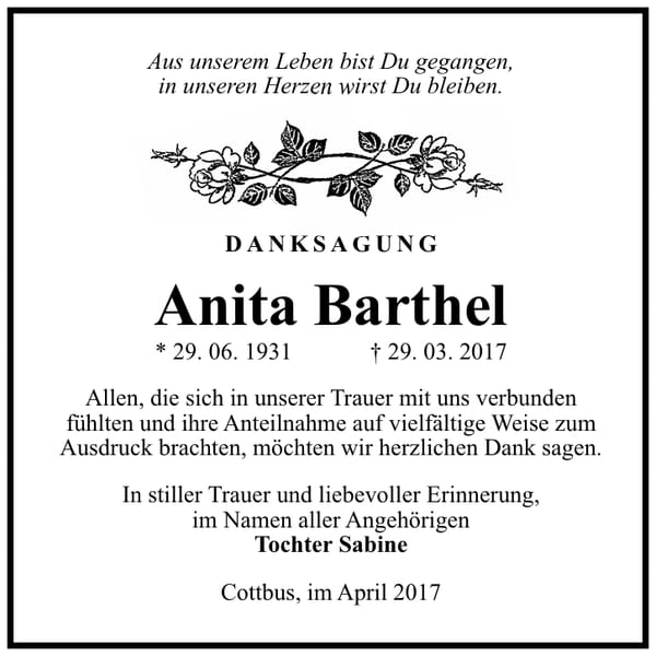 Danksagung Anita Barthel