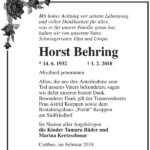 Danksagung Horst Behring