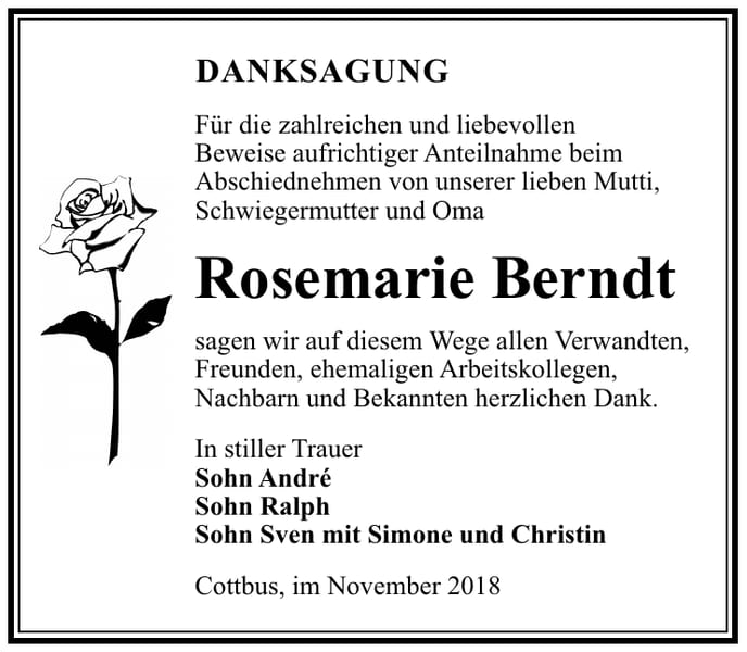 Danksagung Rosemarie Berndt
